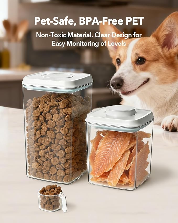 Dog Food Storage Container with One-Touch Lid, 2.8 QT / 2.65 L Stackable Durable BPA-Free PET Cat Food Storage Container,for Pet Treats, Supplements & Small Kibble