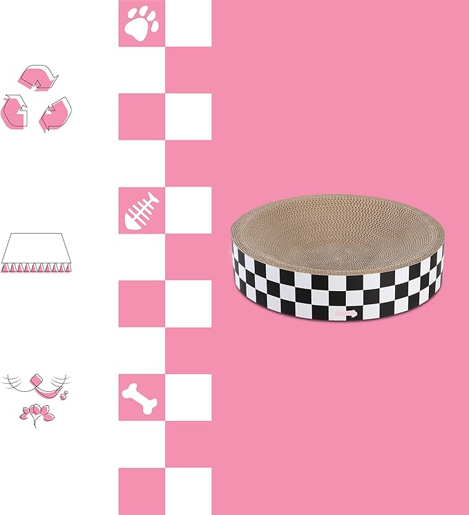 CSR1010F Nelson 20.13" Modern Cardboard Round Bowl Cat Scratcher with Catnip, Checkered