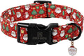 Maca Bates Christmas Red Basic Dog Collar for Large Girl Boy Dogs with Santa Charm Christmas Tree Pattern Soft Adjustable Durable Collars,Winter Gift for Male Female Puppy Pet