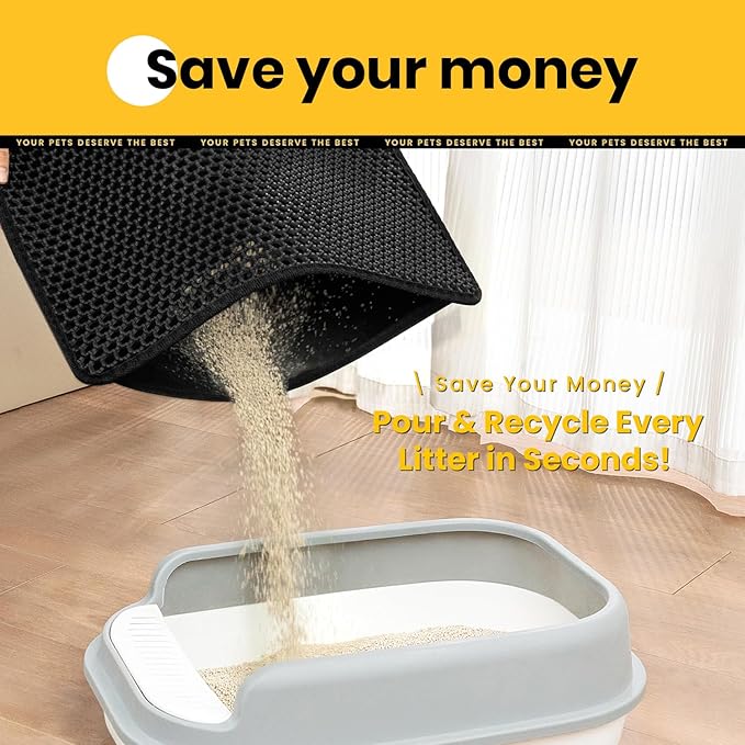 Cat Litter Mat, Upgrade Super Waterproof Back Layer Litter Box Mat, Non Slip, Durable, Soft on Paws Kitty Trapping Matt (27"x19", Black)