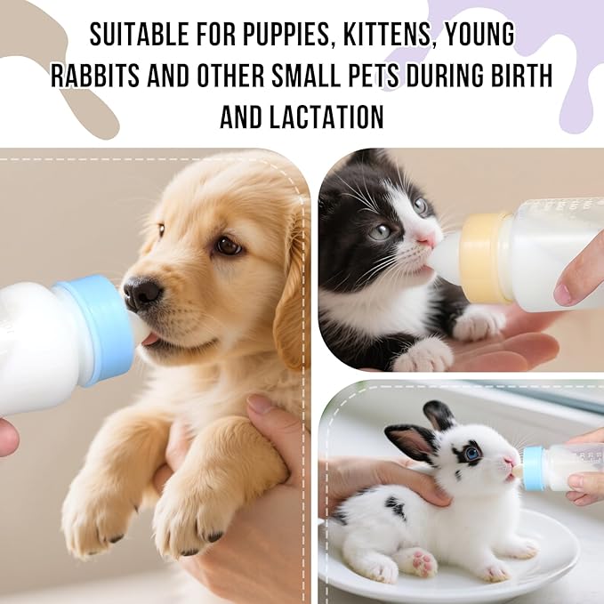 Puppy Kitten Nursing Bottle 4oz - Small Animal Feeding Kit with Nipples | Hand Feeding Supplies for Puppies, Kittens, Rabbits, Ferrets & Newborn Pets