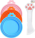 Cat Food Can Covers Lids & White Spoon, Pink/Orange/Sky Blue Lids, Can Covers for Dog/Cat Food Cans, Fit 3 Standard Size Pet Food Cans, Spoon with Opener Paw & Mini Spatula