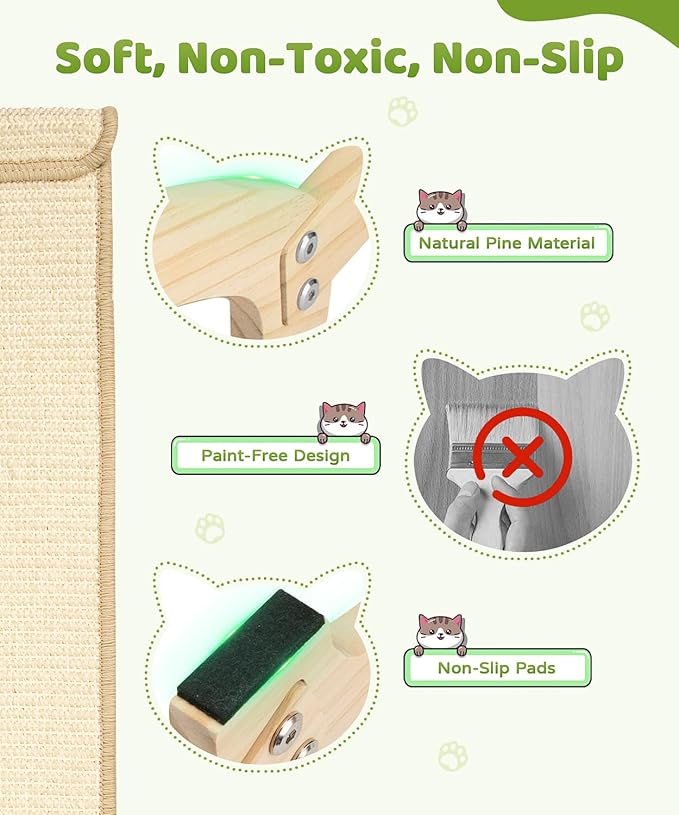 Cat Scratcher Bed with Sisal & Solid Wood Base, Extra Large Cat Scratch Pad for Scratching, Lounging & Sleeping, Stable Anti-Tip Design, Paint-Free & Eco-Safe, Easy Assembly, 34”