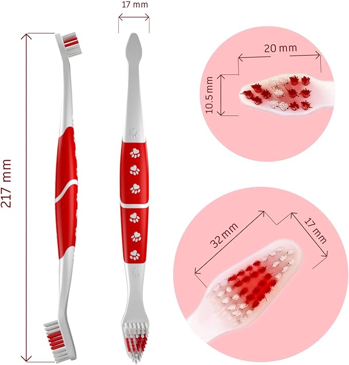 Pet Toothbrush for Dogs, Cats with Soft Bristles - Easy Teeth Cleaning & Dental Care, Non Slip Dual Head Dog Toothbrush for Medium & Large Pets, Toothpaste Not Included, Pack of 4