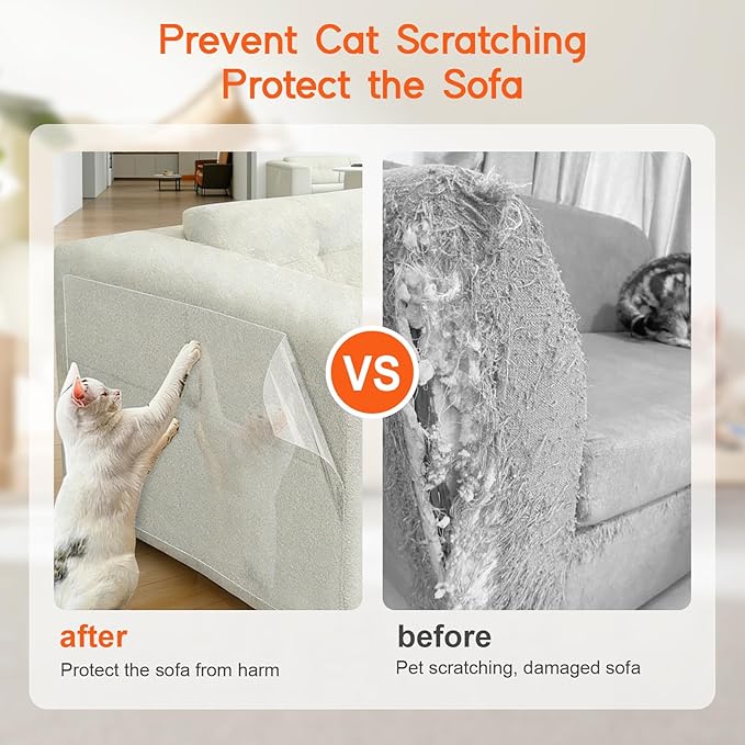 36 Pcs Cat Scratch Furniture Protector with Securing Pins, Extra Thick Transparent Couch Protector from Cat Claws, Strong Hold Anti Scratch Deterrent Sofa Guard