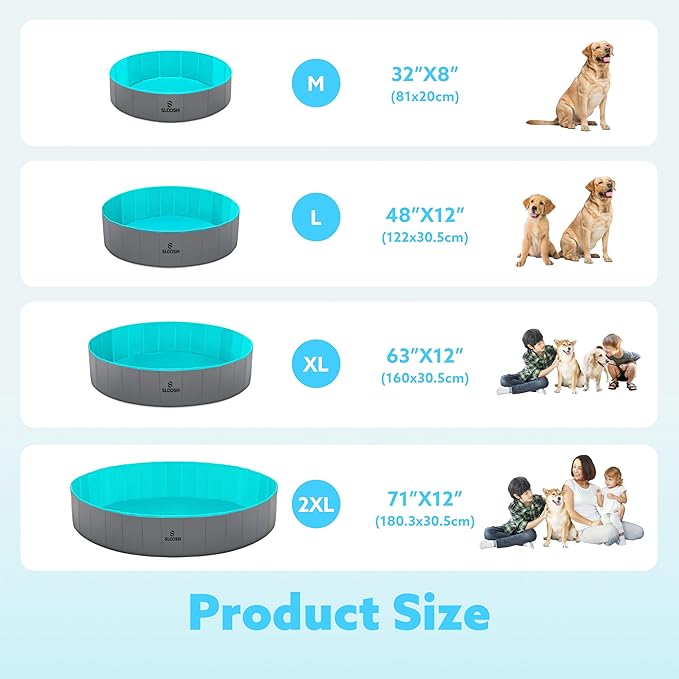 SLOOSH Foldable Dog Kiddie Pool - Portable Hard Plastic Doggie Swimming Pool, Anti-Slip Collapsible Pets Bath Tub Suitable for Kids Indoor Outdoor Backyard Use (Grey, 48" x 12")