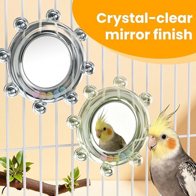 Bird Mirror Toys for Cage,Parakeet Rotating Sound Wheel Toy,Budgie Training Colorful Interactive Chew Toys for Canaries Lovebirds Conures Cockatiels cage Accessories (2, Blue)
