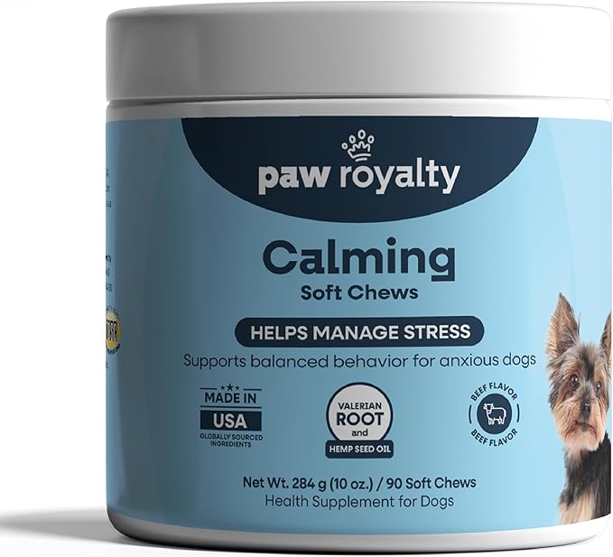 Calming Support for Dogs | Valerian Root, Chamomile, L-Tryptophan & Melatonin Formula | Beef Flavor Soft Chews for Dogs, 90 Count | Daily General Wellness Support