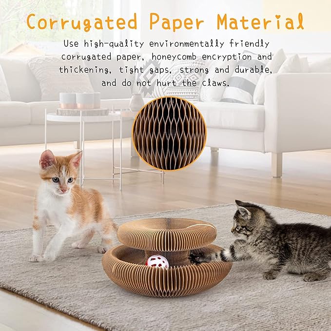 Kitty Kurlz Magic Organ Cat Scratcher Toys for Indoor, 2 Pack Twisty Paws Kitten Toy Cardboard Scratching Pads for Claw Grinding Interactive Mental Physical Exercise