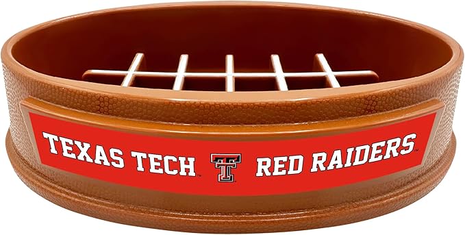 NCAA Super-Bowl - Texas TECH RED Raiders Slow Feeder Dog Bowl. Football Design Slow Feeding Cat Bowl for Healthy Digestion. Non-Slip Pet Bowl for Large & Small Dogs & Cats