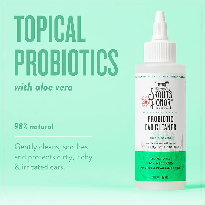 SKOUT'S HONOR Cat Ear Cleaner Solution with Aloe Vera - Alcohol-Free, Fragrance-Free, Non-Medicated Ear Wash for Cats, 4 oz.