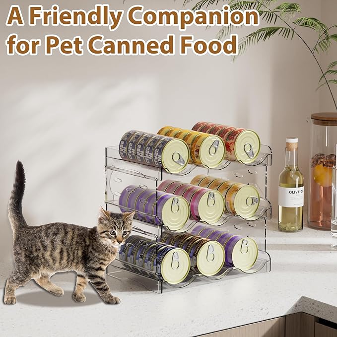Cat Food Can Organizer, 4-Tier Cat Food Organizer, Transparent Can Organizer for Pantry, Canned Food Organizer Holds 60 (3oz) Cans, Pantry Can Organize (4-Tier)