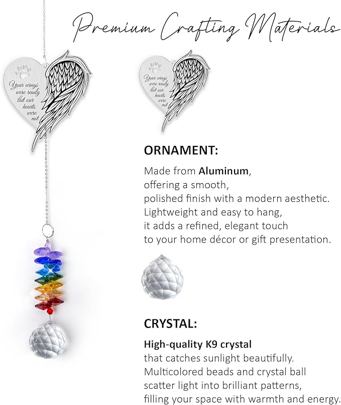 Aluminum Ornament Suncatcher - Memorial Wing Ornament - Sympathy Gift for Loss of Pet - Grieving Keepsake for Women, Men - Bereavement Gifts for Dog Lovers - Window Hanging Home Decor