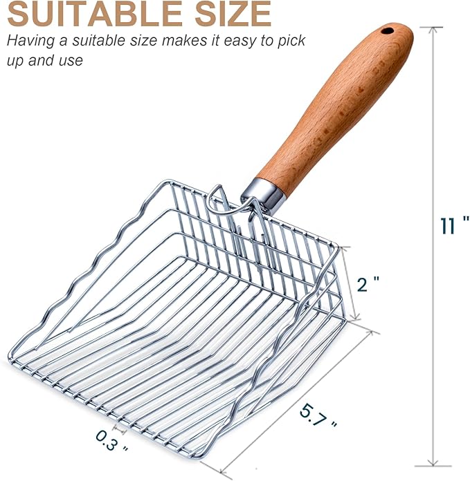 Cat Litter Scoop with Hook and Hole, Stainless Steel for Easy Clean, Premium Kitty Shovel Metal, Sifter Scooper, Durable, Heavy Duty, Not Smelly, for Litter Box (Only Scoop)