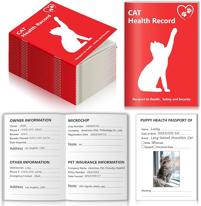 25 Pack Cat Health Record Booklets 12 Sheets Per Pack Kitten Shot Record Book Feline Health Records 5 * 3.5inch Cat Vaccination Records Book Cat Health Records for Pet Lovers Kitty Nursing Supplies