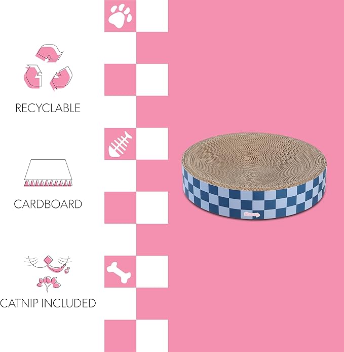 CSR1010B Nelson 20.13" Modern Cardboard Round Bowl Cat Scratcher with Catnip, Blueberry