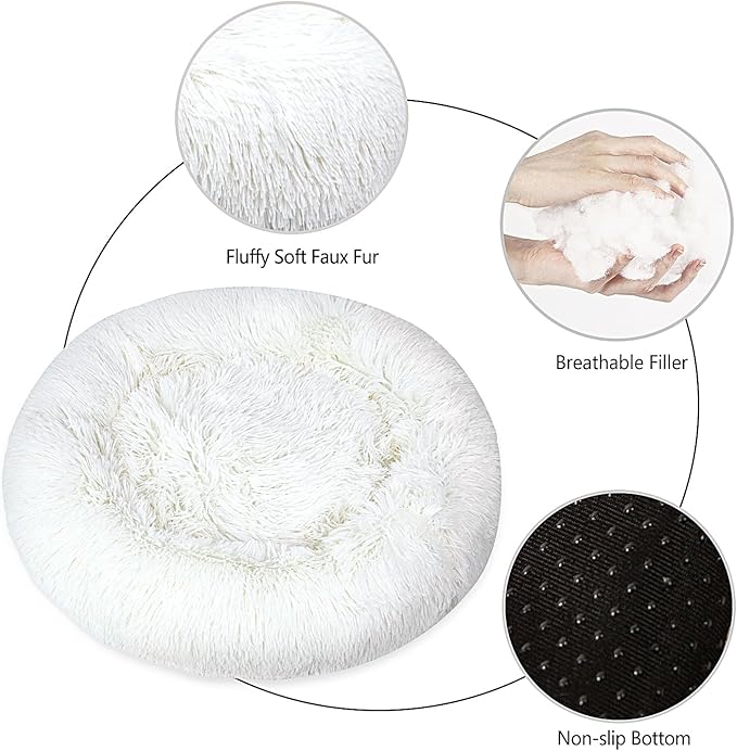 Calming Dog Bed for Big Dogs, 39'' Round Anti-Anxiety Warm Fluffy Plush Faux Fur Bed, Soft Anti-Slip Donut Washable Big Pet Bed, Cozy Big Dogs Bed, Fits up to 100 lbs Pets