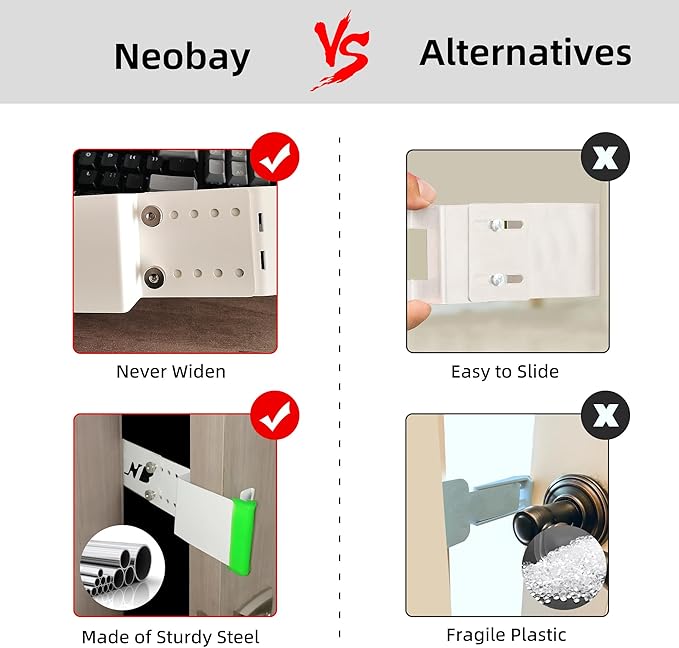Steel Cat Door Latch, Door Prop for Cats Keep Dogs Out of Cat Litter Box, Cat Door Stopper with Silicone Anti-Collision Pad, Alternative to Interior Pet Door, Steel White 2 Packs
