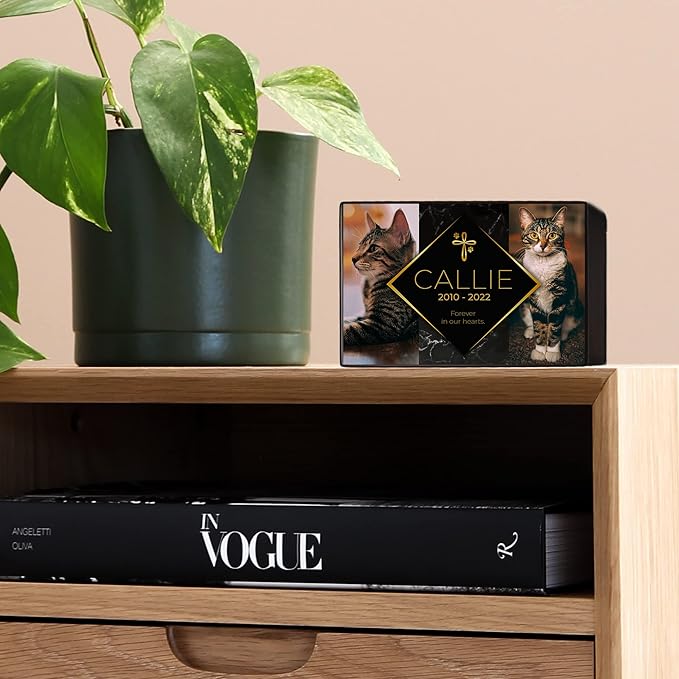 Custom Pet Keepsake Urns for Cats, Wooden Box for Pet Ashes with Photo for Your Beloved Pets, Pet Cremation Urns as Sympathy Gifts for Pet Lovers - Small, 6" x 4" x 2.75" Pet Urn (Callie)