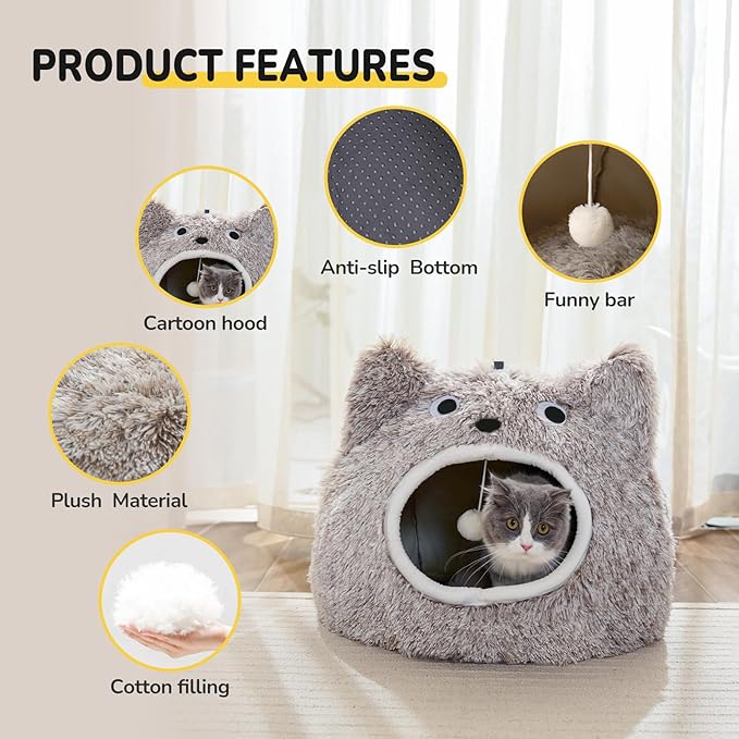 CATISM Cat Bed - Cat Beds for Indoor Cats, Soft Plush Cats Cave, Washable Cave for Kitty