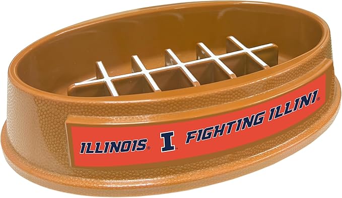 NCAA Super-Bowl - Illinois Fighting Illini Slow Feeder Dog Bowl. Football Design Slow Feeding Cat Bowl for Healthy Digestion. Non-Slip Pet Bowl for Large & Small Dogs & Cats