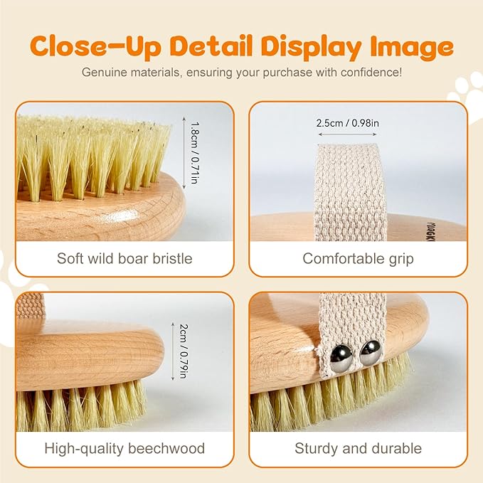 Professional Dog Brush Boar Bristle for Short-Haired Dogs - Reduces Shedding, Non-Slip Grip, Gentle Grooming