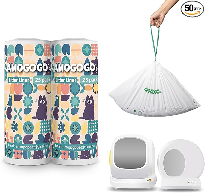 50 Pcs Litter Box Liner Bags, Compatible with Meowant MW-SC01, SC02, SC09 and MW-LR01, Automatic Litter Box Heavy Duty Replacement Waste Bags, Leak-proof Trash Bags, 18.5" x 12.6"