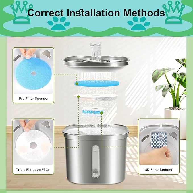 Cat Water Fountain Filter,Cat Fountain Filters Replacement for Square 2.2L/73oz Stainless Steel Pet Water Fountain,5 Pack Pet Fountain Filter Replacement
