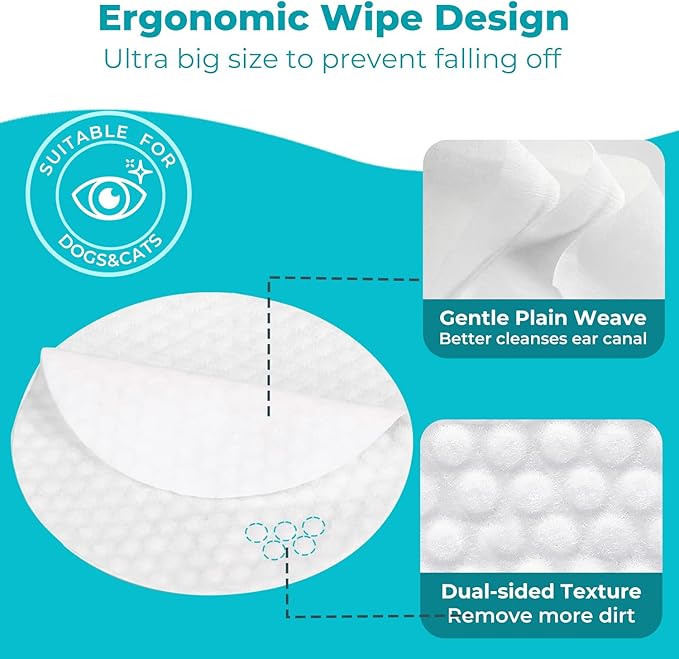 Gentle Pet Eye Wipes, Hypoallergenic Tear Stain Remover for Cats and Dogs, 100 Count Unscented Cleaning Pads with Adequate Fluid Content