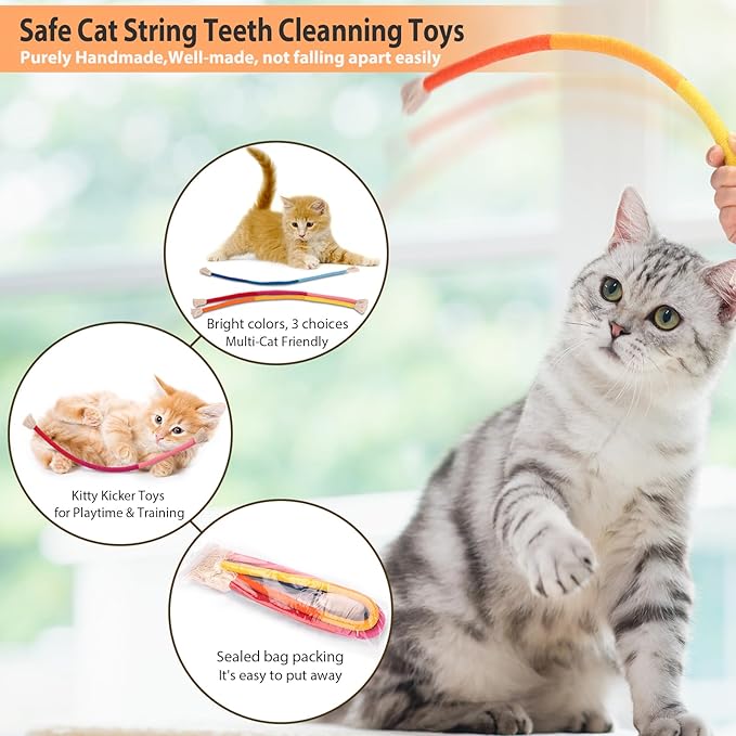Retro Shaw Cat Toys Ropes 3Pcs with Refillable Natural Catnip, Safe Teeth Cleaning Kitten Chew Toys for Indoor Cats, Interactive Kitty Nip Kicker String Toy 23.6 Inches