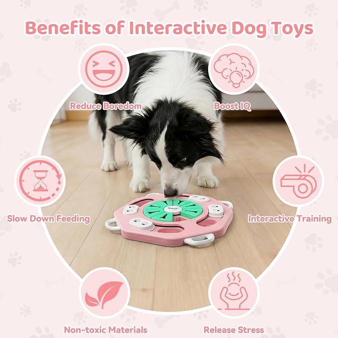 MateeyLife Interactive Dog Puzzle Toy for Smart Dogs, Mental Stimulation Dog Enrichment Toys, Treat Dispensing Dog Toys to Keep Them Busy for Small and Medium Dogs, IQ Training Puzzle Feeder (Pink)