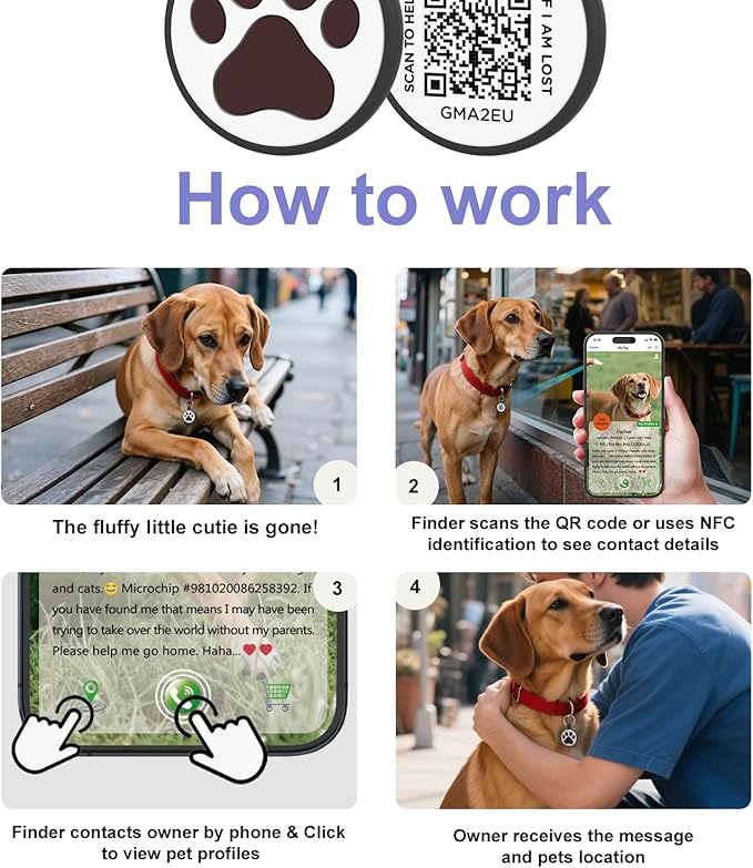 WhoseID QR Code Cat Tag, Modifiable Pet Online Profile, Multiple Emergency Contact, Scannable QR Code, Instant Location Email Alert (Medium to Large Breeds - 1.25", Black & Orange & Red & Green)