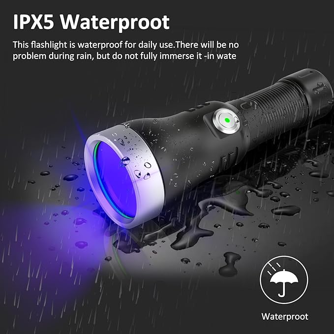 XLENTGEN 365nm High Power Black Mirror UV Light Detection Flashlight, UV Blacklight Light USB Rechargeable, Pet Urine Detector, Resin Curing, Blood Tracking, Appraisal, Fluorescent Detection