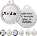 GoTags Stainless Steel Pet ID Bone Round and Heart Shaped Tags with Enamel Paw Design, Personalized Dog and Cat Tags, up to 5 Lines of Custom Text, Engraved on Both Sides (Lavender, Small Round)