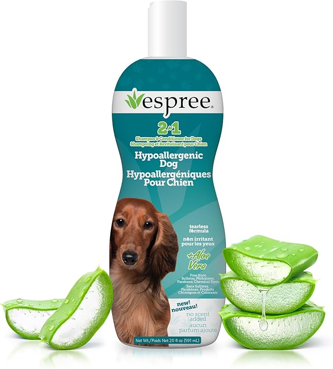 Espree Hypoallergenic Dog Shampoo & Conditioner, Tearless Formula with Aloe Vera, Sulfate-Free, Paraben-Free, Harsh Chemical and Dye-Free, Safe for Sensitive Skin, 20oz