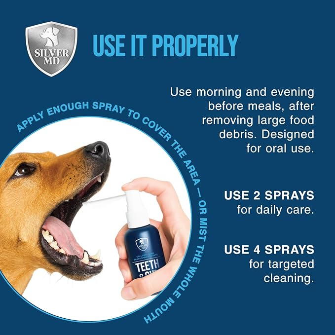 Pet Dental Care Spray for Dogs & Cats, 8 Oz, Breath Freshener & Oral Hygiene Solution with Nano Silver & Tartar Buildup Support, Teeth Cleaning Gum Spray, Gentle Formula, No Brushing