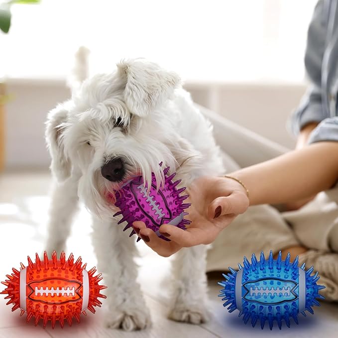 6 Pcs 4.5'' Spiky Squeaker Colorful Football Dog Toys for Medium Large Dogs Toys Heavy Duty Rubber Chew Toy for Aggressive Chewers Spiky Ball Fetch Toy for Training Clean Teeth Outdoor