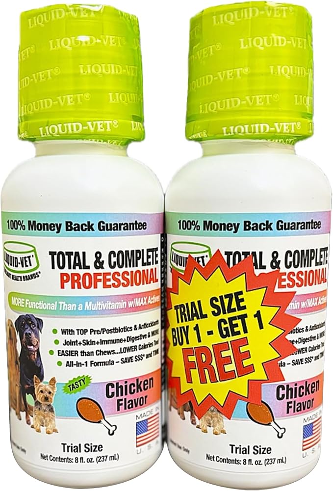 LIQUID-VET Total & Complete Support for Dogs – Joint, Allergy, Digestive & Immune Health – 10 Active Ingredients in 1 - Made for Picky Eaters (8 Fluid Ounces, Chicken)