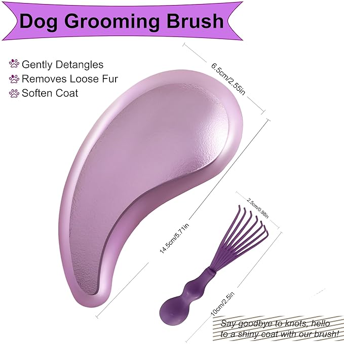 Gentle Grooming Puppy Brush with Gift Box ， Fit for Small Dog ， Yorkie, Shih Tzu, Maltipoo, Maltese and Pomeranian ，Toy Poodle Accessories, Soft Bristle (Electroplating Purple)