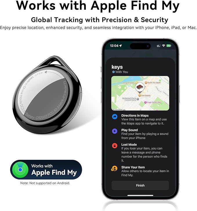 Air Tag Wallet Tracker 4-Pack Apple MFi Certified | Find My Compatible, Waterproof, 100dB Alarm, Replaceable Battery for Keys Pets Luggage, Works with iPhone iPad (iOS Only)