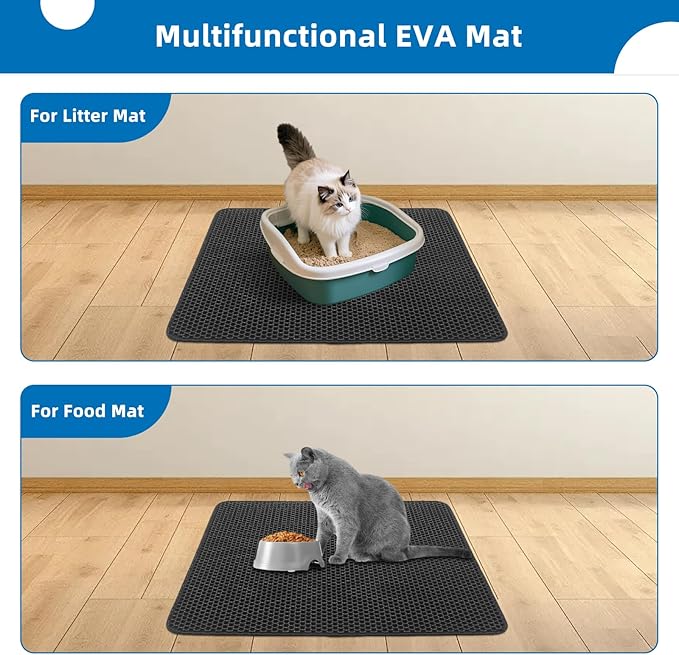 Cat Litter Mat for Indoor Cats Eva Double-Layer Litter Box Mat Washable for Easy Cleaning Cat Rug Collects Litter and Prevents Liquid Leakage (Gray, 23.6×35.4inch)