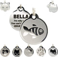 Stainless Steel Cat ID Tags - Engraved Personalized Cat Tags Includes up to 4 Lines of Text with Cat & Mouse Shapes