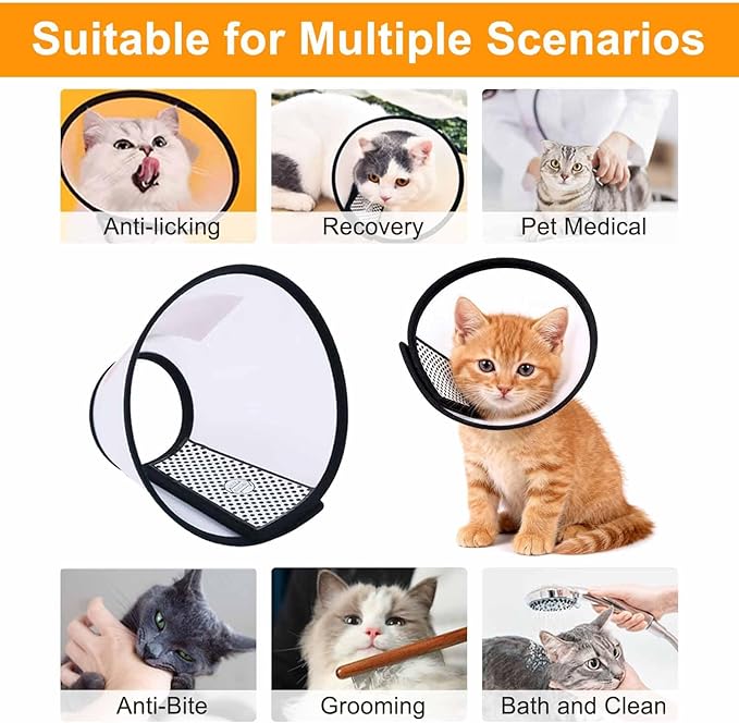 VOVIGGOL 2 Pack Cat Cones to Stop Licking, Cat E Collar Pet Cone for Cats After Surgery, Pet Elizabethan Collar Dog Head Cone Recovery Cone for Most Cats & Small Dogs (Size M, 5#)