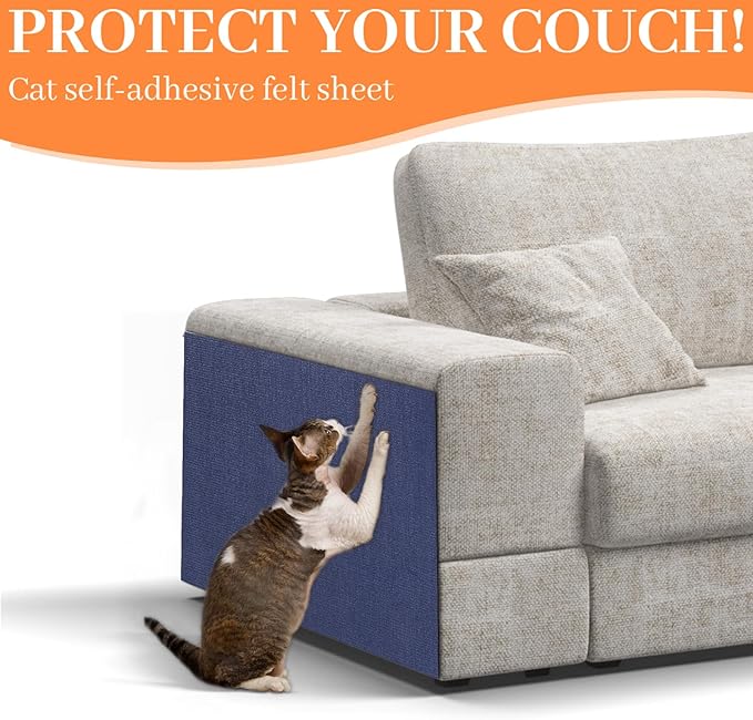 Cat Scratching Mat, Self-Adhesive Cat Scratch Furniture Protector, Trimmable DIY Wall Climbing Carpet, Couch Protector, Scratching Pad Replacement (Dark Blue, 78.7"x15.8")