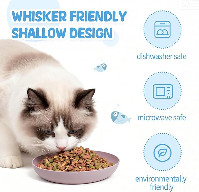 [8 Pack] Cat Dishes Whisker Friendly, Shallow Wide Cat Food and Water Bowl, Durable Wheat Straw Cat Bowls for Indoor Cats