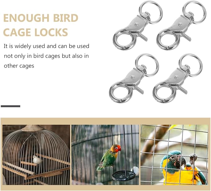 Ipetboom 5pcs Birdcage Lock Metal Snaps Door Chain Lock Heavy Duty Birds Cage Metal Clip Spring Hook Bird Cage Door Bird Accessories Stainless Steel Fly Rope Parrot to Rotate