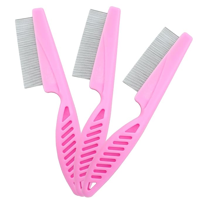 Flea Comb for Dogs and Cats, Metal Pet Lice Comb Fine Tooth Grooming Tool for Remove Anti Fleas and Flea Eggs(3pcs Pink)