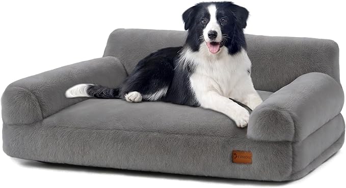 Dog Couch Bed - Cat Bed for Indoor Cats, Calming Pet Sofa Puppy Sleeping Nest with Removable Washable Cover, Cute Dog Puppy Couch and Lounge Chair for 45lbs Cat & Small Medium Dogs(Light Grey)
