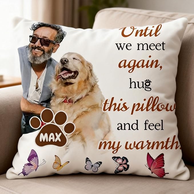 Dog Loss Sympathy Gift Pet Memorial Throw Pillow | Personalized Custom Pillow, a Warm & Comforting Gift for Remembering Beloved Dogs and Cats (B, 20＂×20＂)
