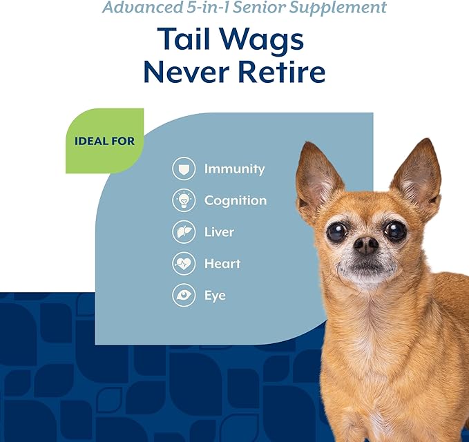 NaturVet Senior Advanced 5-in-1 Support Dog Supplement – Helps Support Immune System, Heart, Liver, Cognitive Function, Eye Health – Includes Ginkgo Biloba, Lutein – 120 Ct.